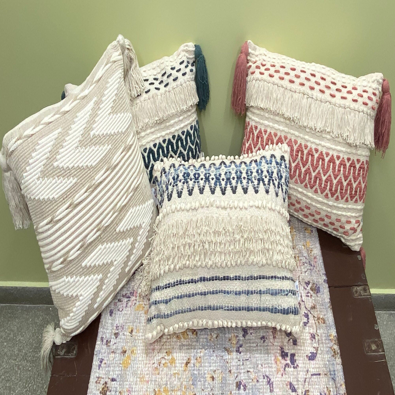 Pink Maktabi Boho Lumbar Cushion with Tassels